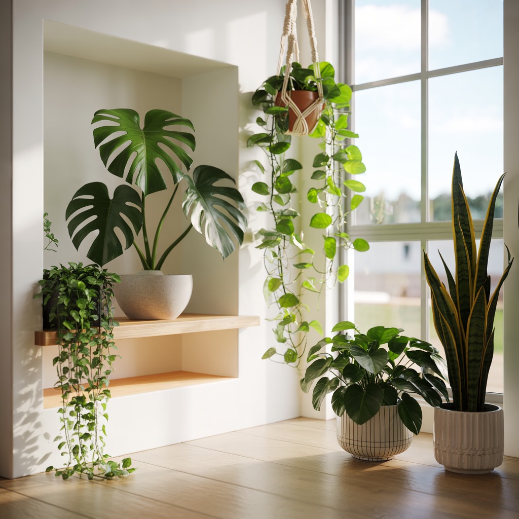 Beautiful collection of indoor houseplants in modern home