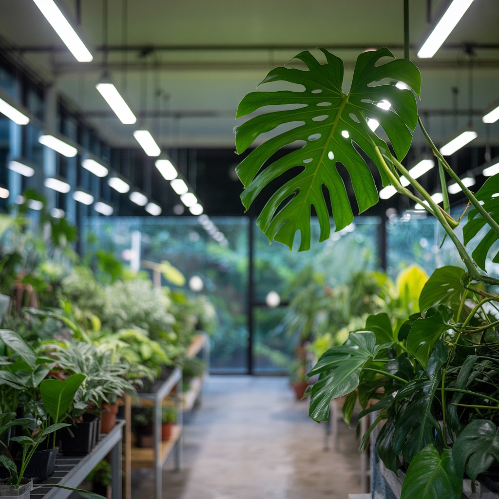Greenhouse with various houseplants being cared for